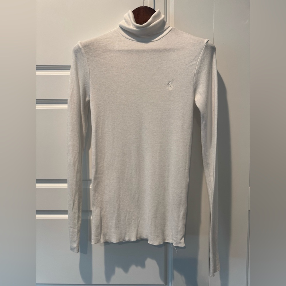 Ralph Lauren White Fold Over Turtle Neck Long Sleeve Carolyn Bessette Sz Medium